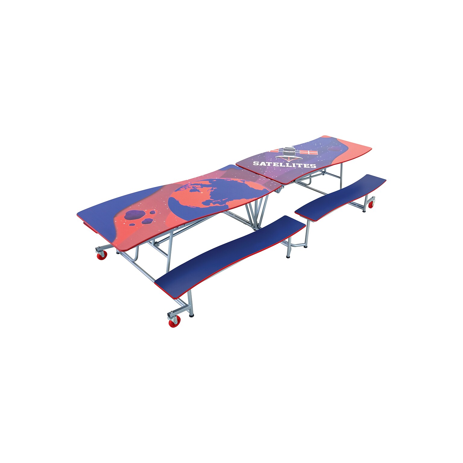 AmTab Ocean Waves Mobile Cafeteria Table w/ 4 Benches, 35 x 121, Assorted Colors (MBOWT10)