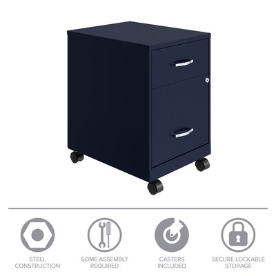 Space Solutions 18" 2-Drawer Mobile Verticle File Cabinet with Accessory Drawer, Letter Width, Navy (25936)