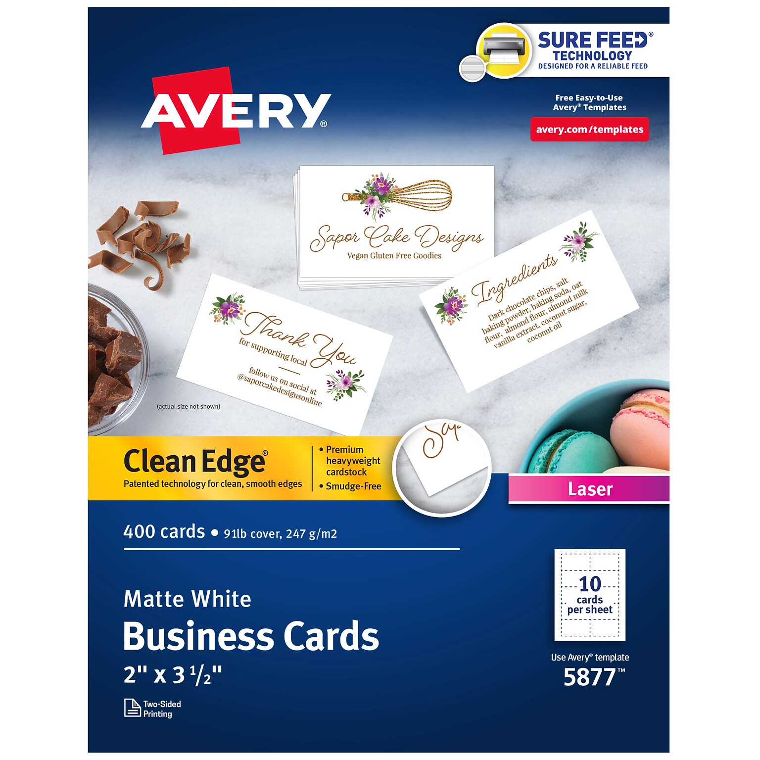 Avery Clean Edge Business Cards, 2 x 3 1/2, Matte White, 400 Per Pack (5877)