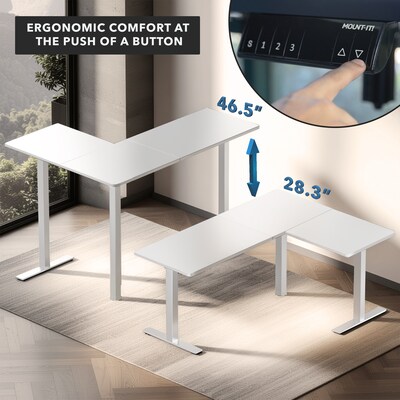 Mount-It! XL 75"W Electric Corner Adjustable Standing Desk, White (MI-15029)