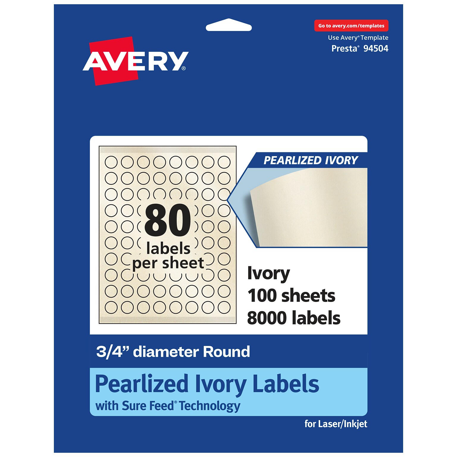Avery Pearlized Ivory Circle Multipurpose Labels, .75 Dia., Ivory, 8000/Box (94504)