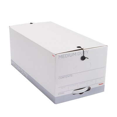 Staples Medium Duty File Box, String and Button Lid, Letter, White/Gray, 12/Case (TR59221)