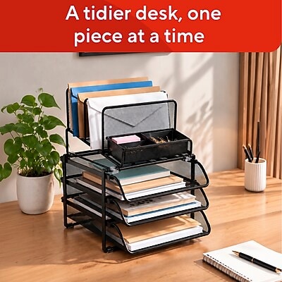 TRU RED™ All-In-One 10-Compartment Wire Mesh Compartment Storage, Matte Black (TR57530)