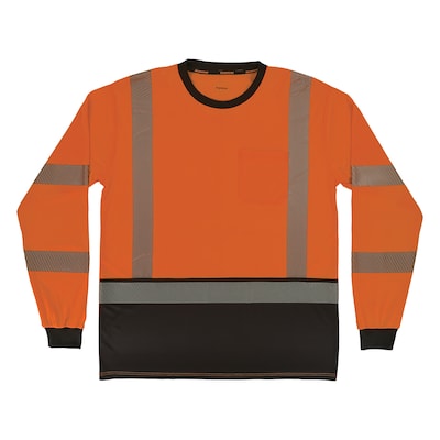 Ergodyne GloWear 8371BK High Visibility Long Sleeve Black Bottom T-Shirt, ANSI Type R Class 3, Orange, 2XL (22306)
