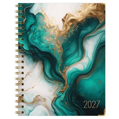 2027 Excello Brands 7.8" x 9" Weekly & Monthly Standard Planner, Paperboard Cover, Teal Gold Marble (FSHN-CY27-79-54)