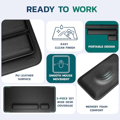 Purely MP47 3-Piece Desk Pad Set with Ergonomic Keyboard and Mouse Wrist Rests, Black (PCCMP47BK)