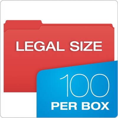 Pendaflex File Folder, 1-Tab, Assorted, Legal Size, Red, 100/Box (R153 1/3 RED)
