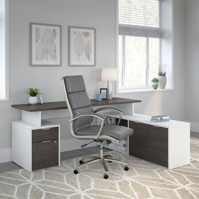 Bush Business Furniture Jamestown 21" Low Storage Cabinet with Doors and 4 Shelves, Storm Gray/White (JTS160SGWH)