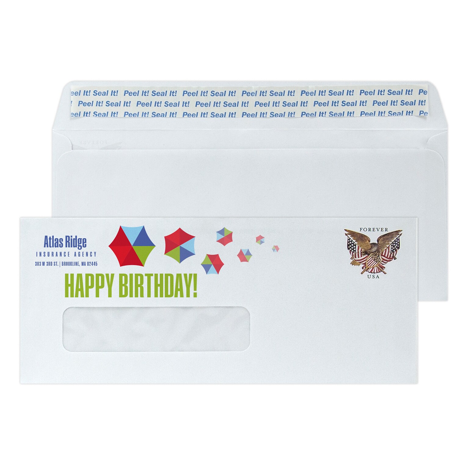 Custom Full Color #10 Pre-Stamped Peel and Seal Window Envelopes, 4 1/4 x 9 1/2, 24# White Wove, 250 / Pack