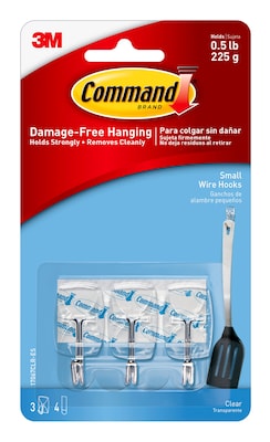 Command Small Wire Hooks, Clear, 3 Hooks (17067CLR-ES)