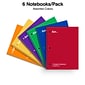 Quill Brand® 1-Subject Notebooks, 8" x 10.5", College Ruled, 70 Sheets, Assorted Colors, 6/Pack (TR58376)