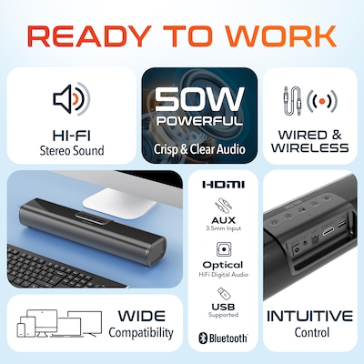 Delton SB380 SB380 50-Watt Bluetooth Computer Soundbar, Black (DSB380)