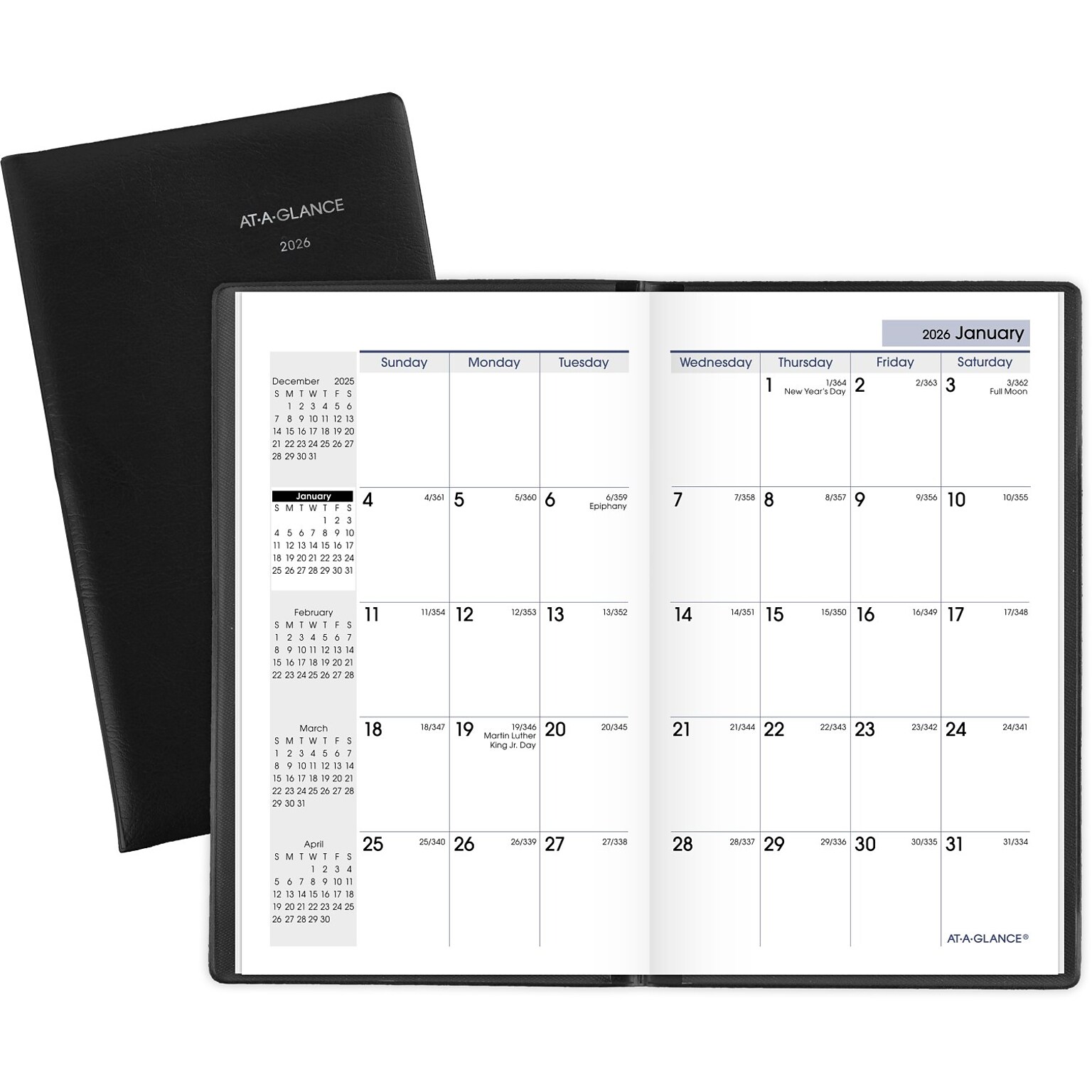 2026 AT-A-GLANCE DayMinder 3.5 x 6 Monthly Planner, Plastic Cover, Black (SK53-00-26)