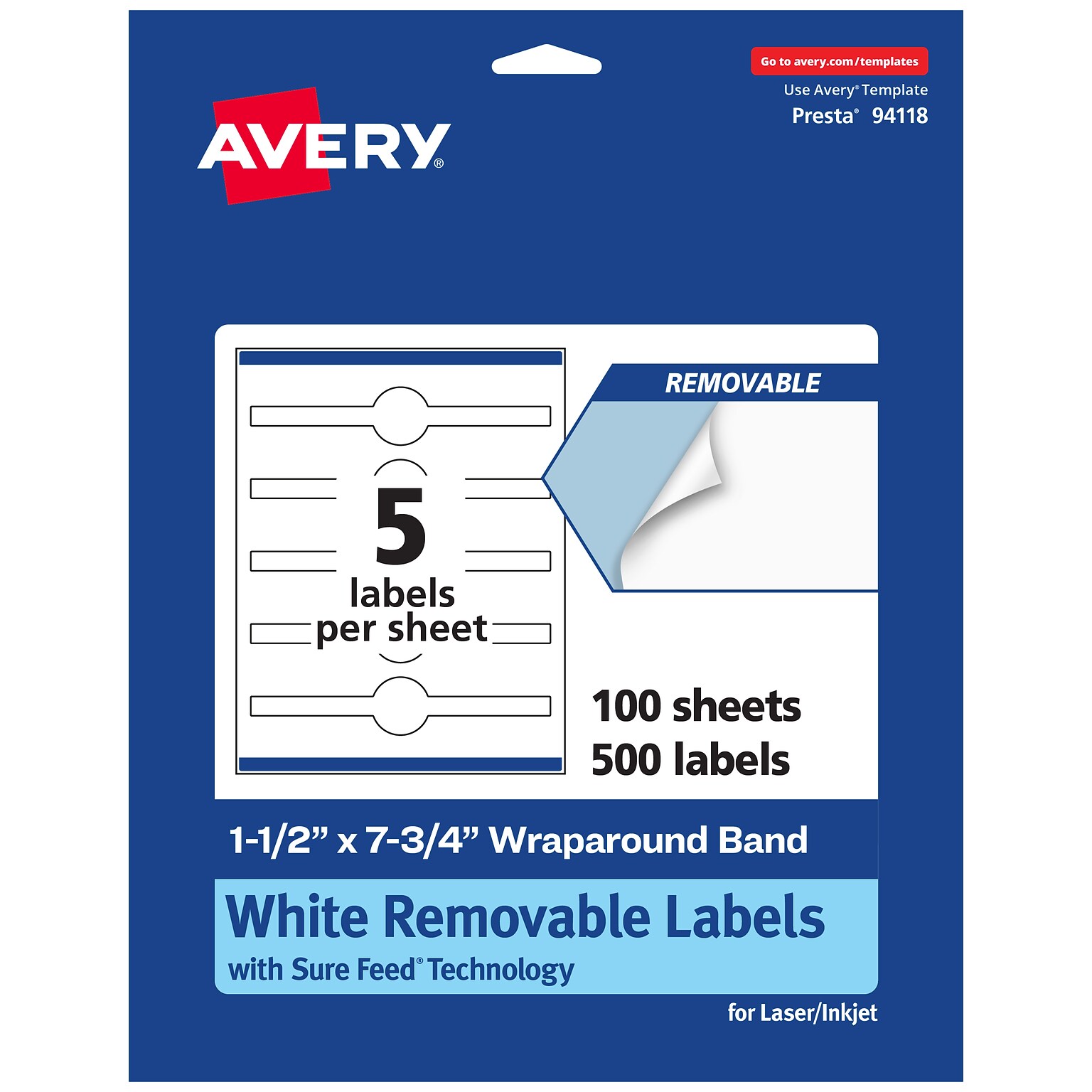 Avery Laser/Inkjet Decorative Edge Multipurpose Labels, 1.5 x 7.75, White, 500 Labels/Box (94118)