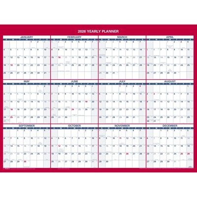 2026 AT-A-GLANCE 16 x 12 Yearly Wet-Erase Wall Calendar, Reversible, White/Red (PM330B-28-26)