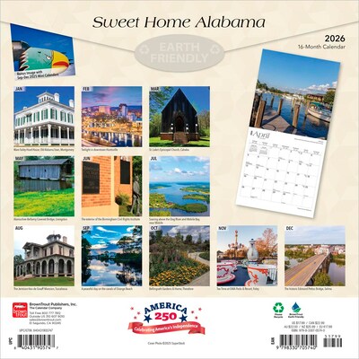 2026 BrownTrout Sweet Home Alabama Alabama Places 12 x 12 Monthly Wall Calendar (9798330705740)