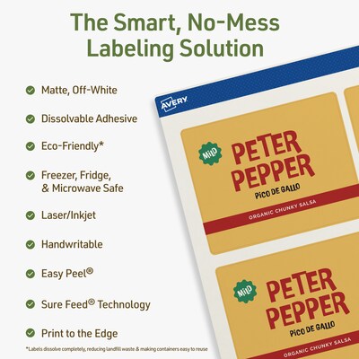 Avery Dissolvable Rectangle Multipurpose Labels, 3 x 3.75, Off-white, 60/Pack (94248)