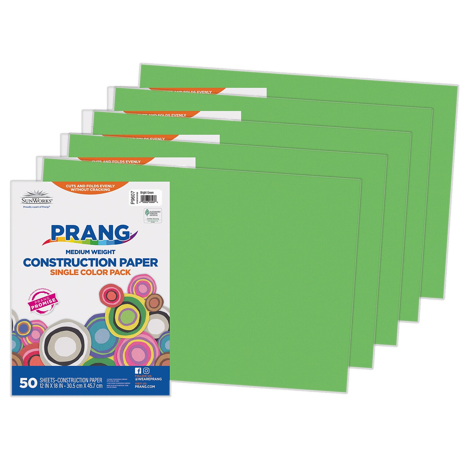 Prang 12 x 18 Construction Paper, Bright Green, 50 Sheets/Pack, 5 Packs/Bundle (PAC9607-5)