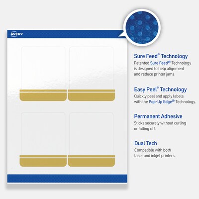 Avery Laser/Inkjet Rectangle Multipurpose Labels, 4" x 3-1/3", White, 40/Pack (S00-DKA)