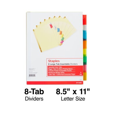 Staples® Insertable Big Tab Dividers, 8-Tab, Assorted (13487/11111)