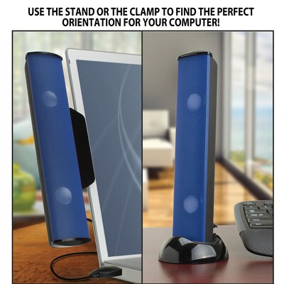 GOgroove SonaVERSE USB Laptop Computer Speaker with Clip-On Portable Soundbar, Blue (GGSVUSB100BLWS)