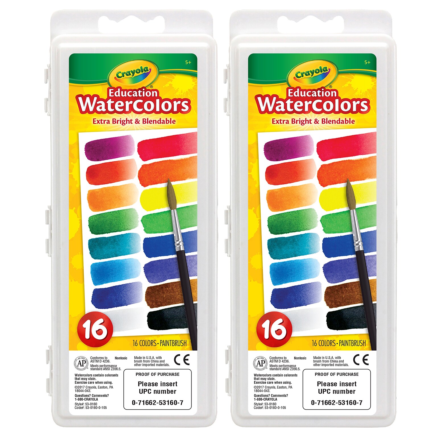 Crayola Education Oval Pans Watercolors Set, Assorted Colors, 2/Bundle (BIN530160-2)