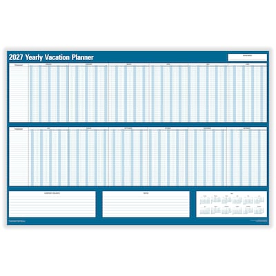 2027 ComplyRight 36 x 24 Yearly Dry Erase Vacation Wall Calendar, Blue/White (J1712)