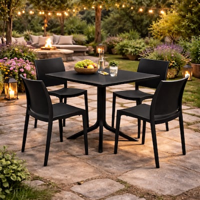 Regency Niche Terrace 5-Piece Square Dining Set, 31.5D x 31.5W, Black (TOB3131BK41BK)