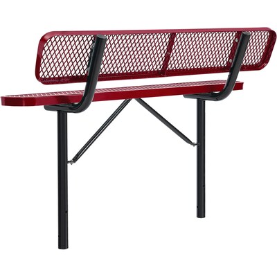 Global Industrial 6' Outdoor Steel Bench w/ Backrest, Expanded Metal, In Ground Mount, Red (277154IRD)