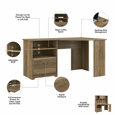 Bush Furniture Cabot 60" Corner Desk with Hutch, Reclaimed Pine (CAB008RCP)
