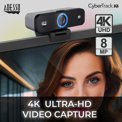 Adesso CyberTrack K4 4K Ultra HD Webcam, 8 Megapixels, Black