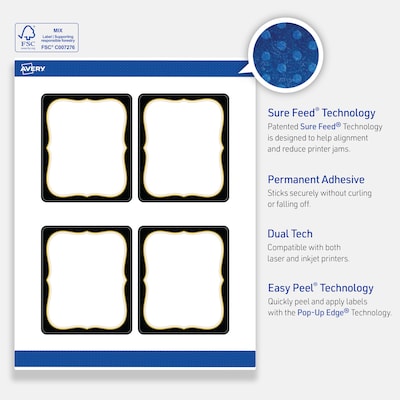 Avery Rectangle Laser/Inkjet Multipurpose Labels, 4" x 3-1/3", White, 40/Pack (19479370881)