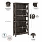 Bush Furniture Key West 48"W Writing Desk with 2 Drawer Lateral File Cabinet and 5 Shelf Bookcase, Dark Gray Hickory (KWS004GH)