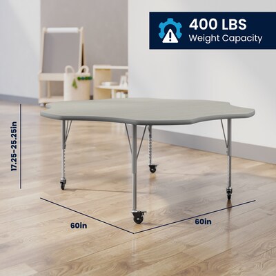 Flash Furniture Wren 60" Flower Activity Table, Height Adjustable, Light Gray Top/Silver Frame (XUA60FLRLGTPC)