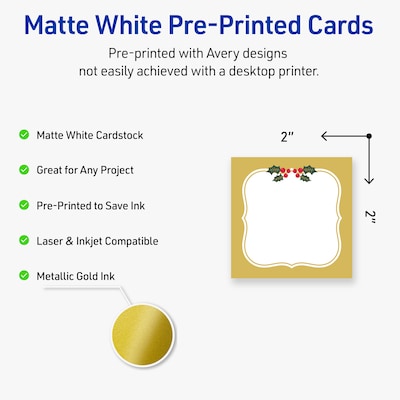 Avery Gold-Metallic Berries Matte Blank Card, White, 120/Pack (S00-FGT)