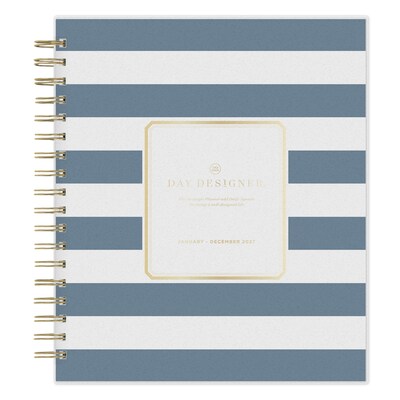 2027 Blue Sky Day Designer Rugby Stripe 8 x 10 Calendar Year Daily & Monthly Planner, Plastic Cover, Black/White (142098-27)