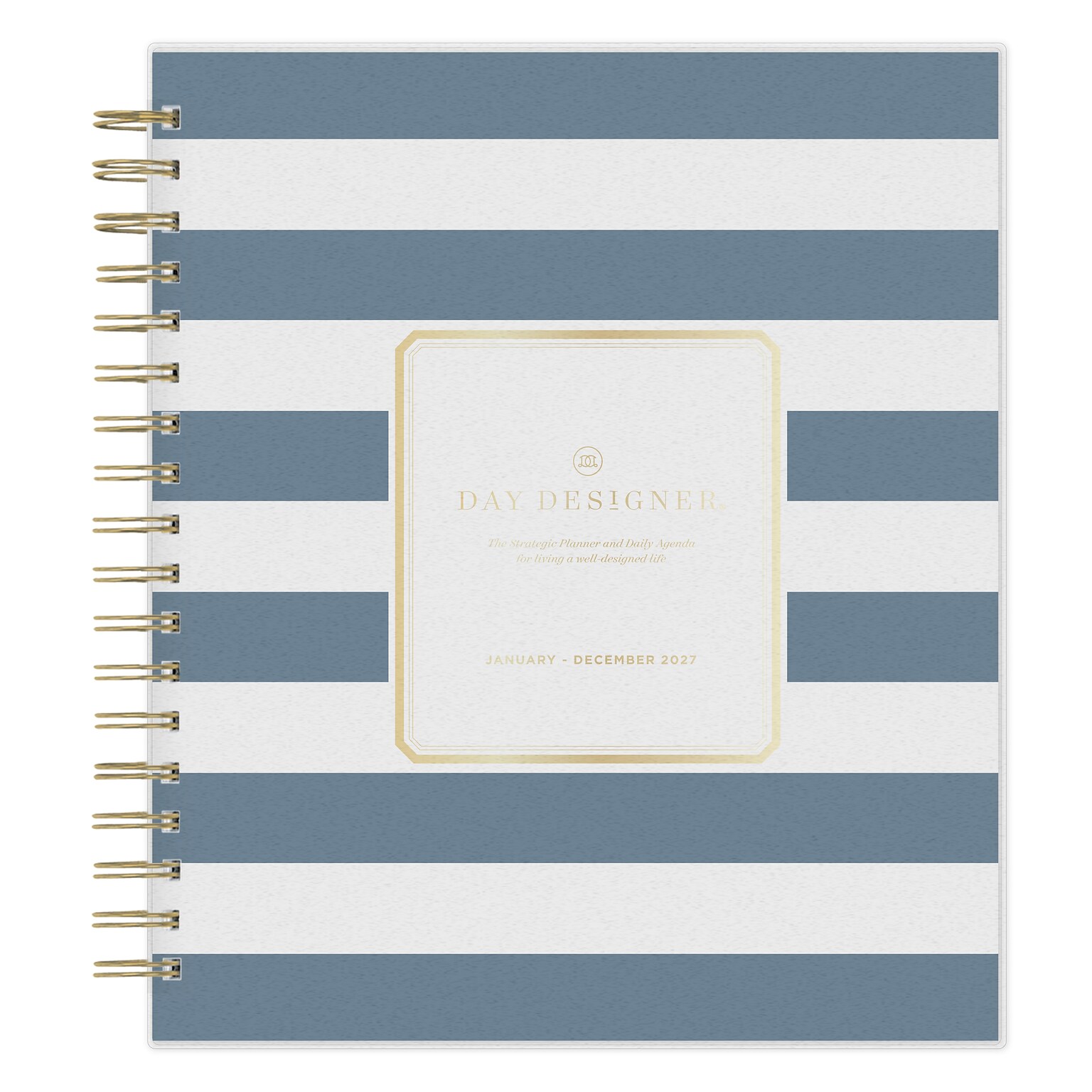 2027 Blue Sky Day Designer Rugby Stripe 8 x 10 Calendar Year Daily & Monthly Planner, Plastic Cover, Black/White (142098-27)