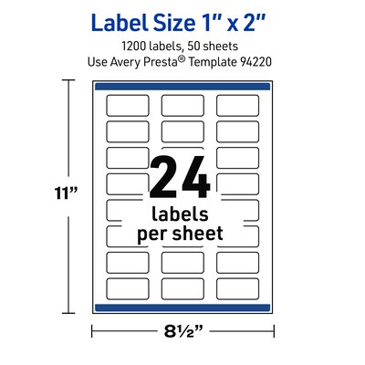 Avery Rectangle Laser Multipurpose Labels, 1" x 2", White, 1200/Box (19479399246)