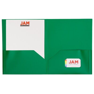 JAM Paper 2-Pocket Plastic Folders, Green, 6/Pack (382EGRD)