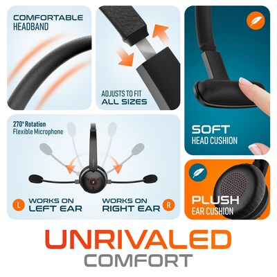 Delton 50X Pro Wireless Noise Canceling Bluetooth Mono Phone & Computer On Ear Headset, Black (DBTHEAD50X)