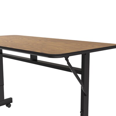 Correll Econoline 48"W x 24"D Adjustable Foldable Training Room Table, Laminate, With Wheels, Medium Oak (FTM2448TF06)