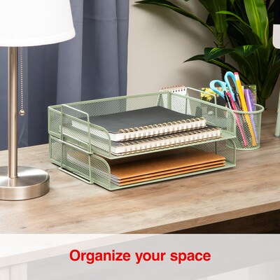 Staples Metal Mesh Side Loading Stackable Letter Tray, Letter Size, Sage Green, 2/Pack (ST63839)