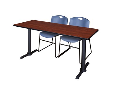 Regency Seating Cain 72 x 24 Training Table, Cherry & 2 Zeng Stack Chairs, Blue (MTRCT7224CH44BE)