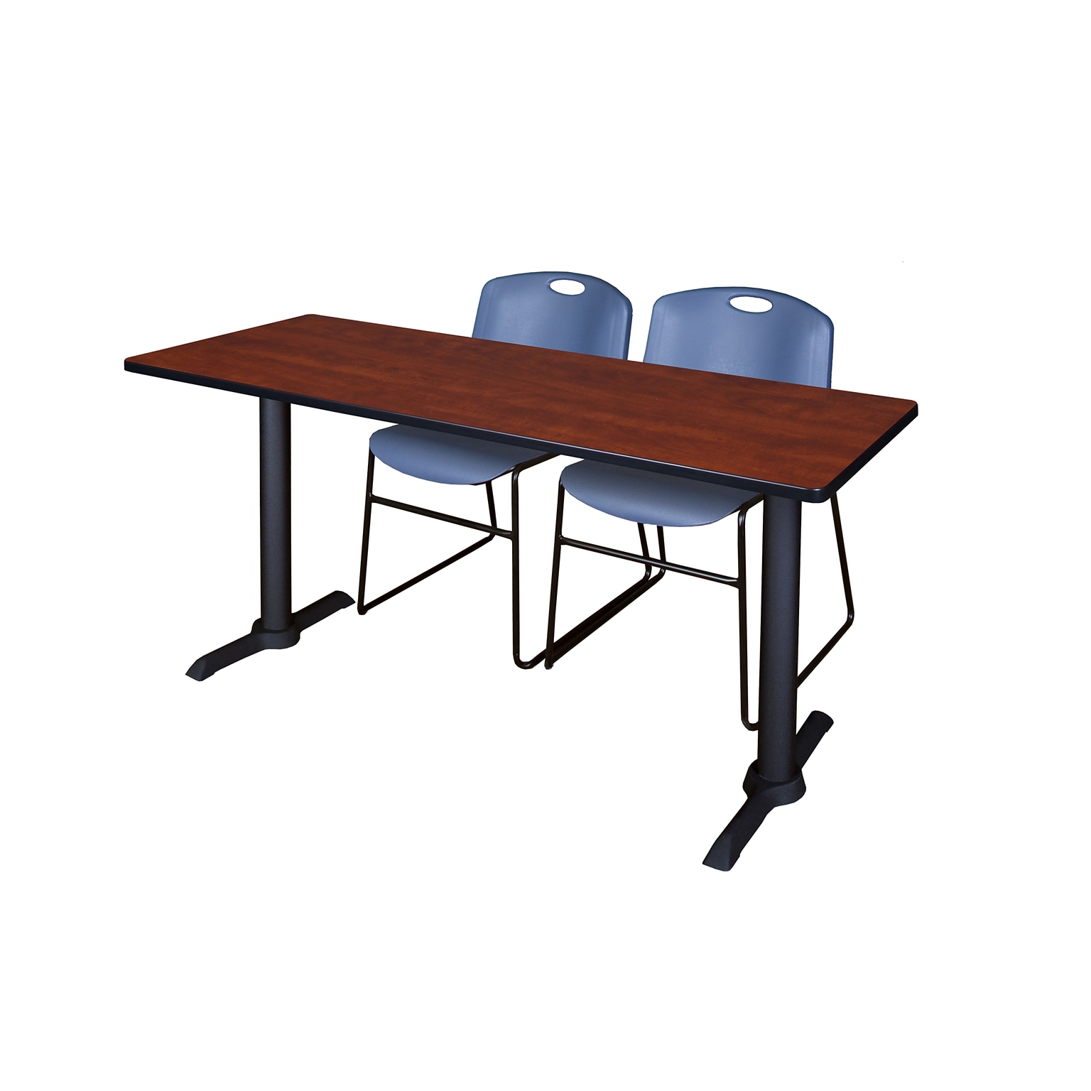 Regency Seating Cain 72 x 24 Training Table, Cherry & 2 Zeng Stack Chairs, Blue (MTRCT7224CH44BE)