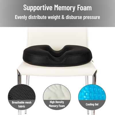 Mind Reader Ergonomic Memory Foam Seat Cushion with Cooling Core, Black (DOSEATCG-BLK)
