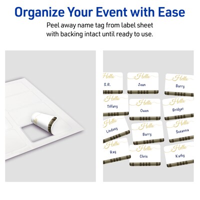 Avery Adhesive Name Tags, Pre-printed Plaid Gold Hello Design