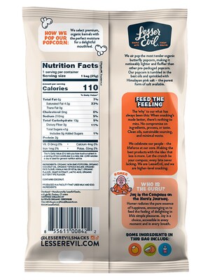LesserEvil Organic White Cheddar Popcorn, 0.88 oz., 18/box (LSN00862)