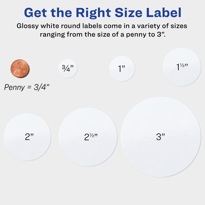 Avery Print-to-the-Edge Laser/Inkjet Round Labels, 2 1/2" Dia, Glossy White, 90 Labels/Pack (22830)