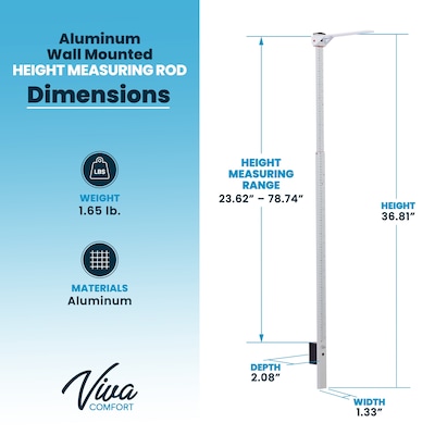 Viva Comfort Wall Mountable Stadiometer Height Measuring Rod, White (ADIME907-02-MK)