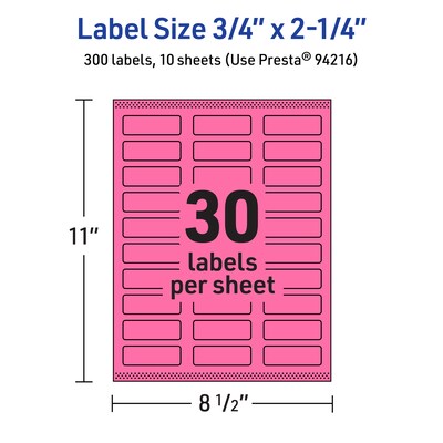 Avery Laser/Inkjet Rectangle Multipurpose Labels, 0.75" x 2.25", Bright Pink, 300/Pack (94216)